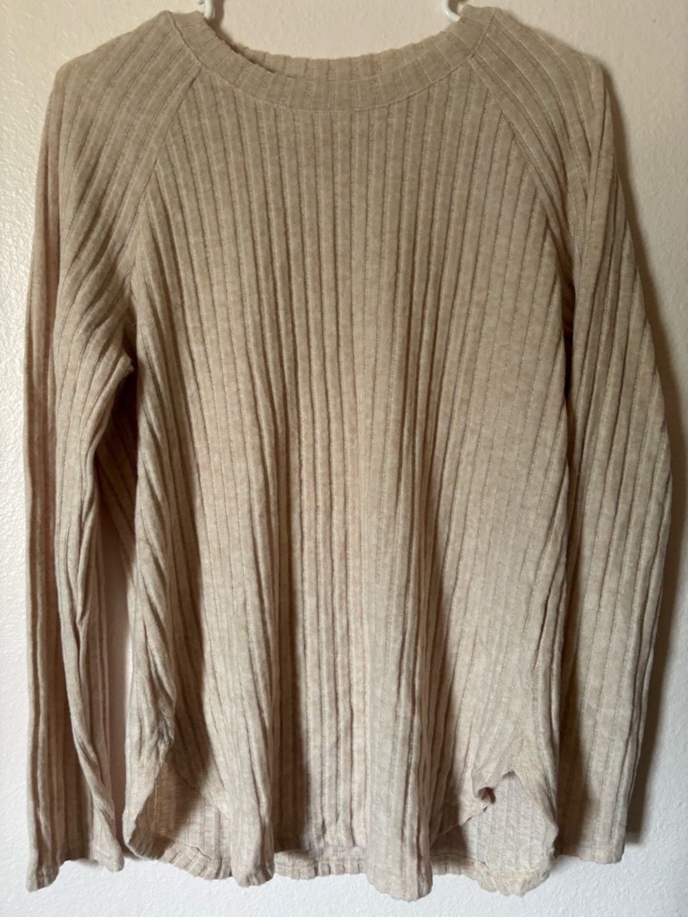 Woman’s Soft Pullover, Ribbed Sweater, Light Beige, Size M